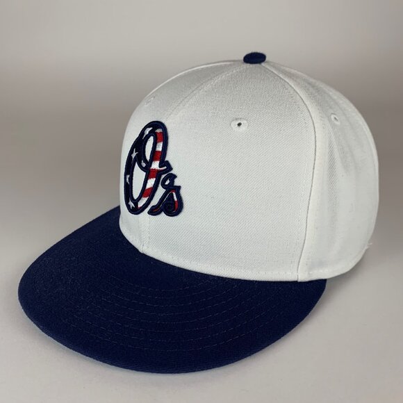 Baltimore Orioles White Navy Blue New Era 59Fifty 4th of July Fitted Hat 7 3/8 - Picture 1 of 5